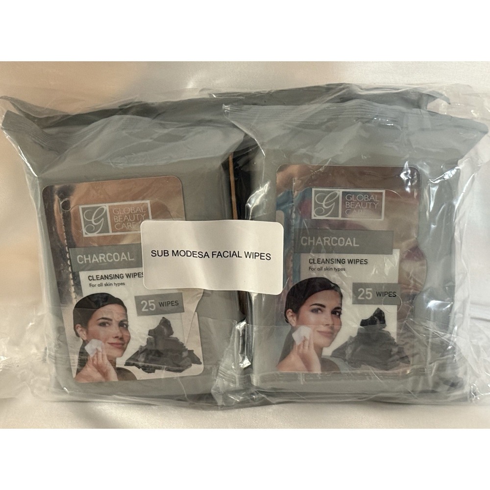 Global Beauty Care Charcoal Facial Cleansing Wipes Lot of 4 (25 ct each)